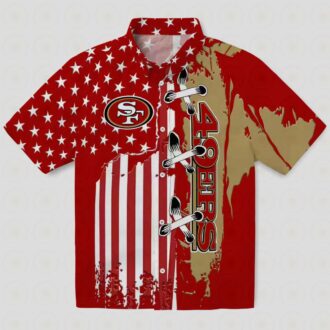 Stitched US Flag San Francisco 49ers Red Hawaiian Shirt for Summer Vacations