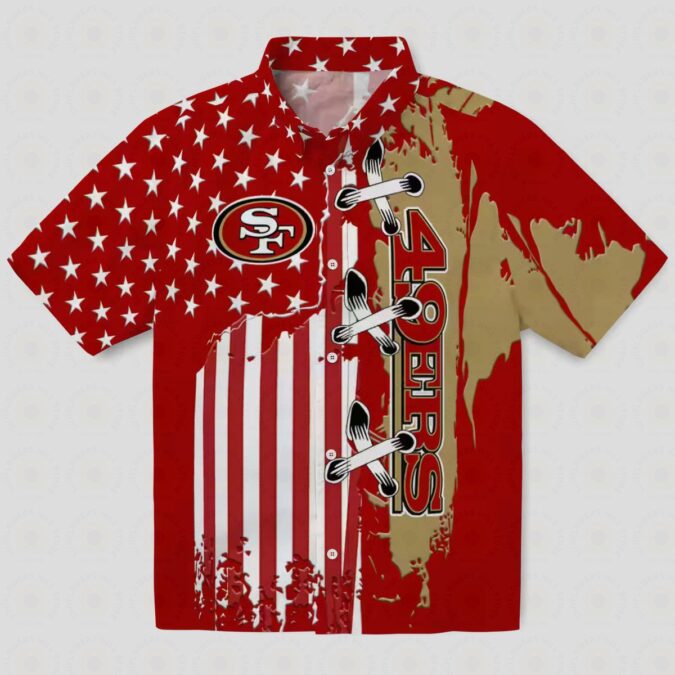 Stitched US Flag San Francisco 49ers Red Hawaiian Shirt for Summer Vacations