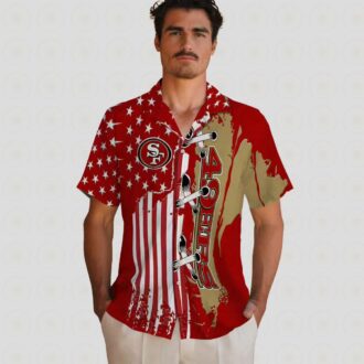 Stitched US Flag San Francisco 49ers Red Hawaiian Shirt for Summer Vacations