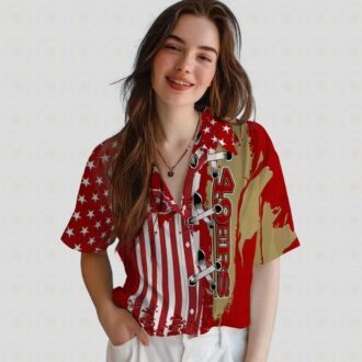 Stitched US Flag San Francisco 49ers Red Hawaiian Shirt for Summer Vacations