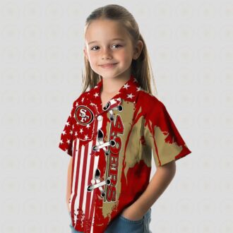 Stitched US Flag San Francisco 49ers Red Hawaiian Shirt for Summer Vacations