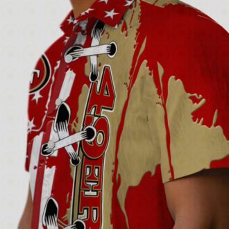 Stitched US Flag San Francisco 49ers Red Hawaiian Shirt for Summer Vacations
