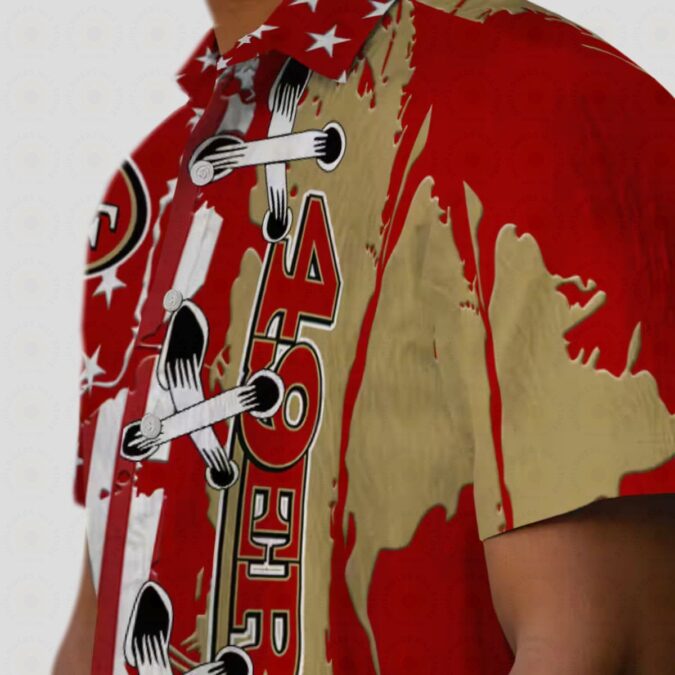 Stitched US Flag San Francisco 49ers Red Hawaiian Shirt for Summer Vacations