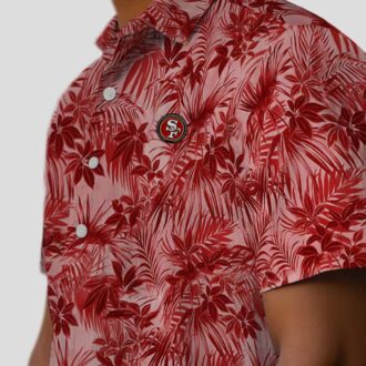 San Francisco 49ers Red Hawaiian Shirt with Leafy Tropical Pattern for Summer Vacation & Fans