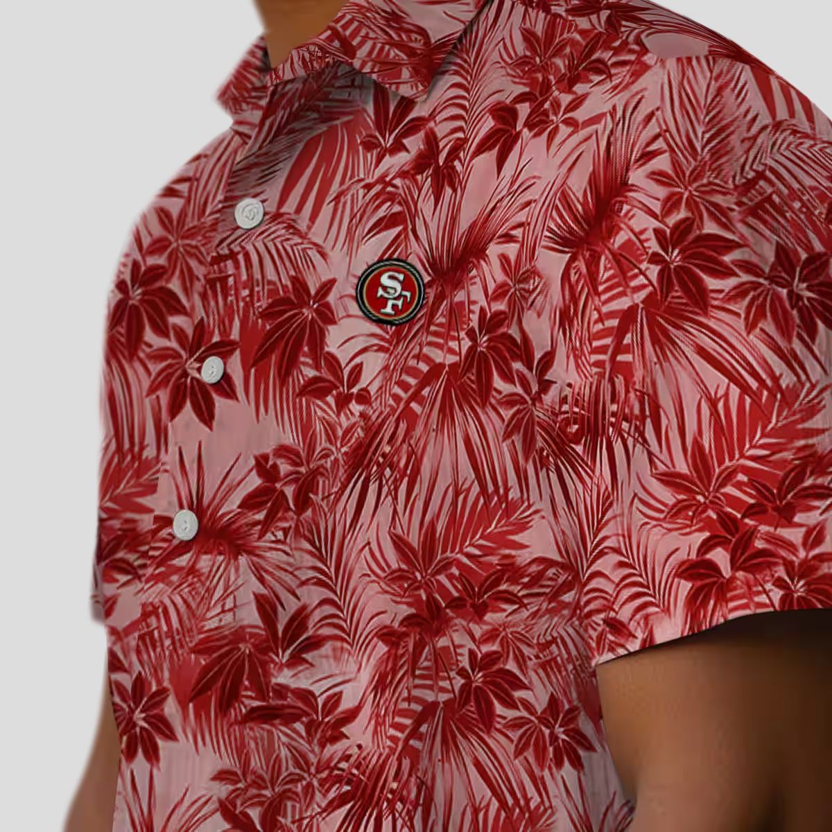 San Francisco 49ers Red Hawaiian Shirt with Leafy Tropical Pattern for Summer Vacation & Fans