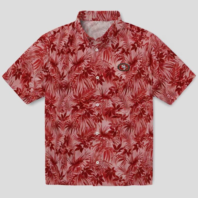 San Francisco 49ers Red Hawaiian Shirt with Leafy Tropical Pattern for Summer Vacation & Fans
