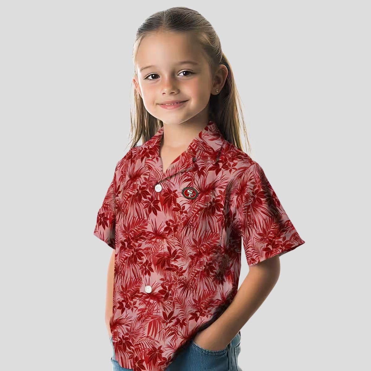 San Francisco 49ers Red Hawaiian Shirt with Leafy Tropical Pattern for Summer Vacation & Fans - Image 6