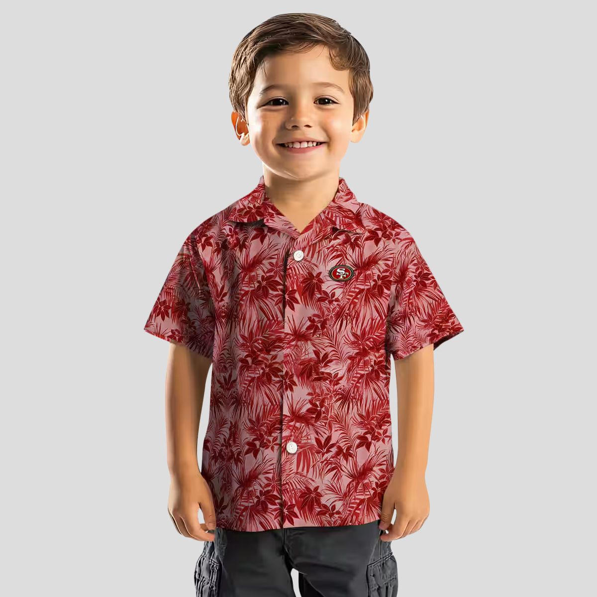 San Francisco 49ers Red Hawaiian Shirt with Leafy Tropical Pattern for Summer Vacation & Fans - Image 7