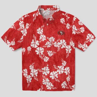 San Francisco 49ers Hawaiian Shirt with Hibiscus Red Floral Design, Tropical Aloha Shirt for NFL Fans