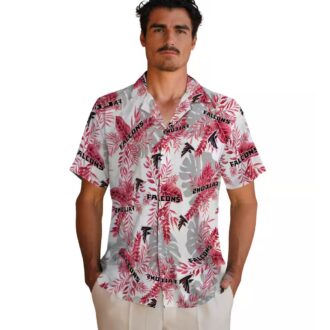 Atlanta Falcons Aloha Shirt - Tropical Leaves Red White Hawaiian Shirt