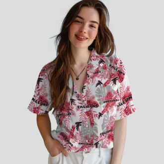 Atlanta Falcons Aloha Shirt - Tropical Leaves Red White Hawaiian Shirt
