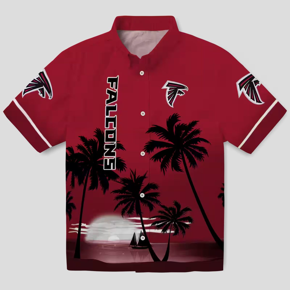 Atlanta Falcons Beach Sunset Red Black Aloha Hawaiian Shirt for Fans & Summer Vacation