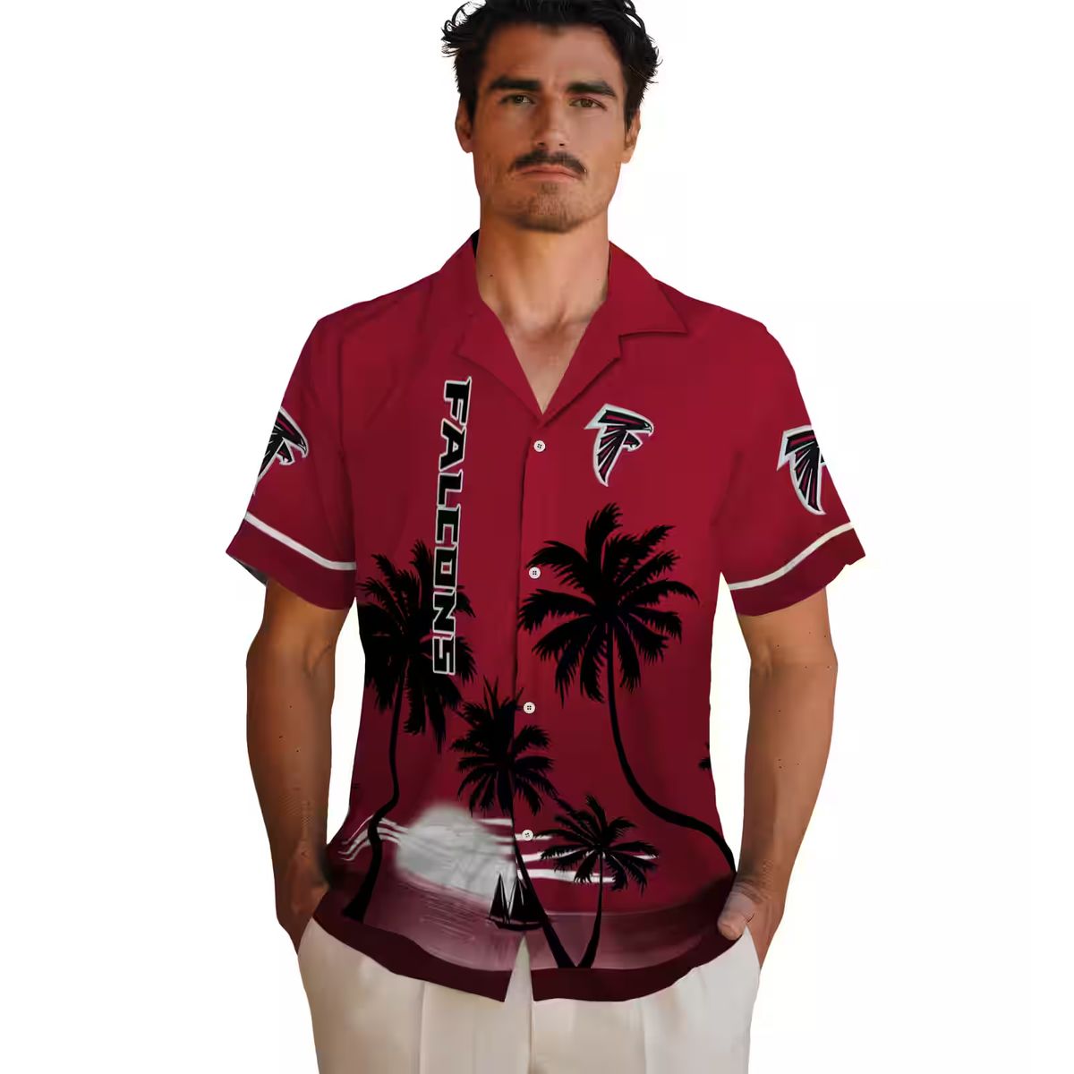 Atlanta Falcons Beach Sunset Red Black Aloha Hawaiian Shirt for Fans & Summer Vacation