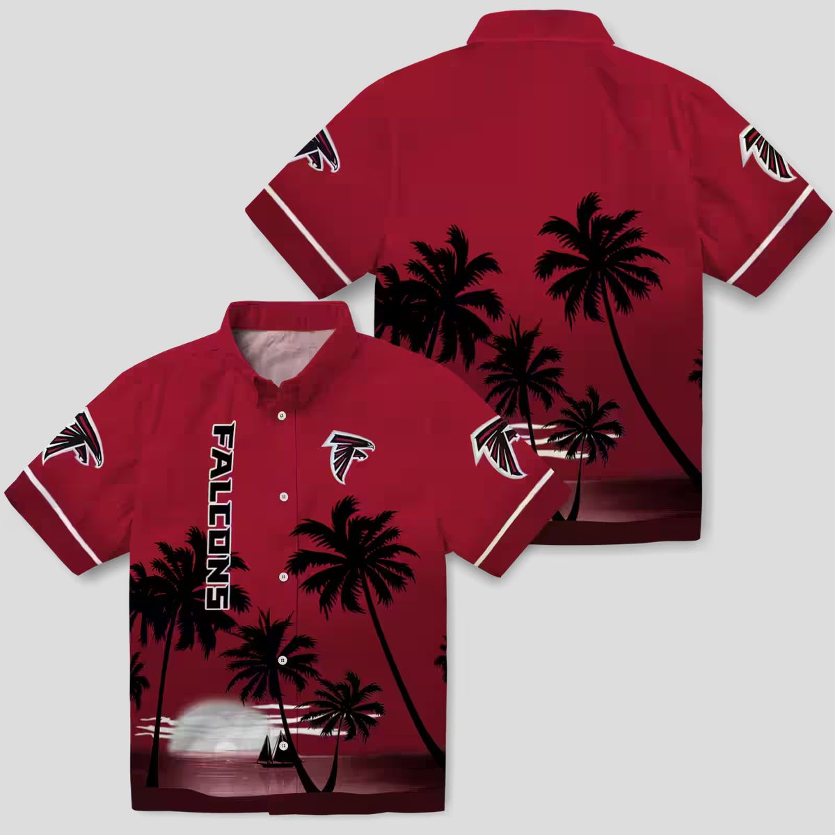 Atlanta Falcons Beach Sunset Red Black Aloha Hawaiian Shirt for Fans & Summer Vacation