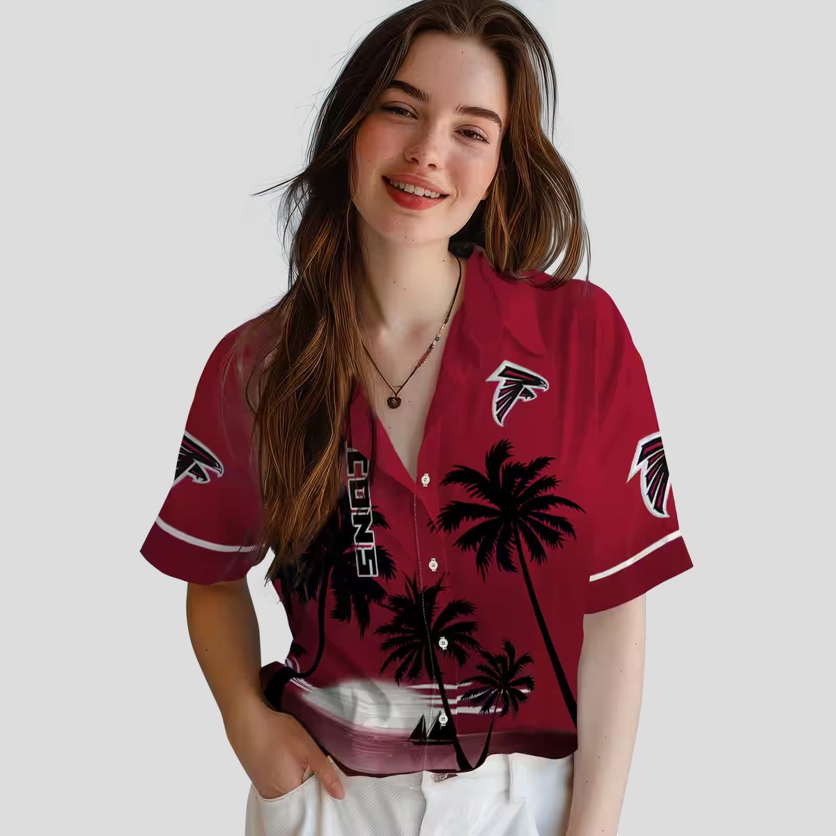 Atlanta Falcons Beach Sunset Red Black Aloha Hawaiian Shirt for Fans & Summer Vacation