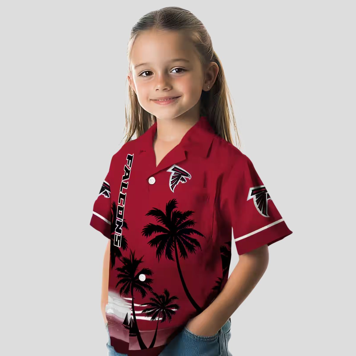 Atlanta Falcons Beach Sunset Red Black Aloha Hawaiian Shirt for Fans & Summer Vacation