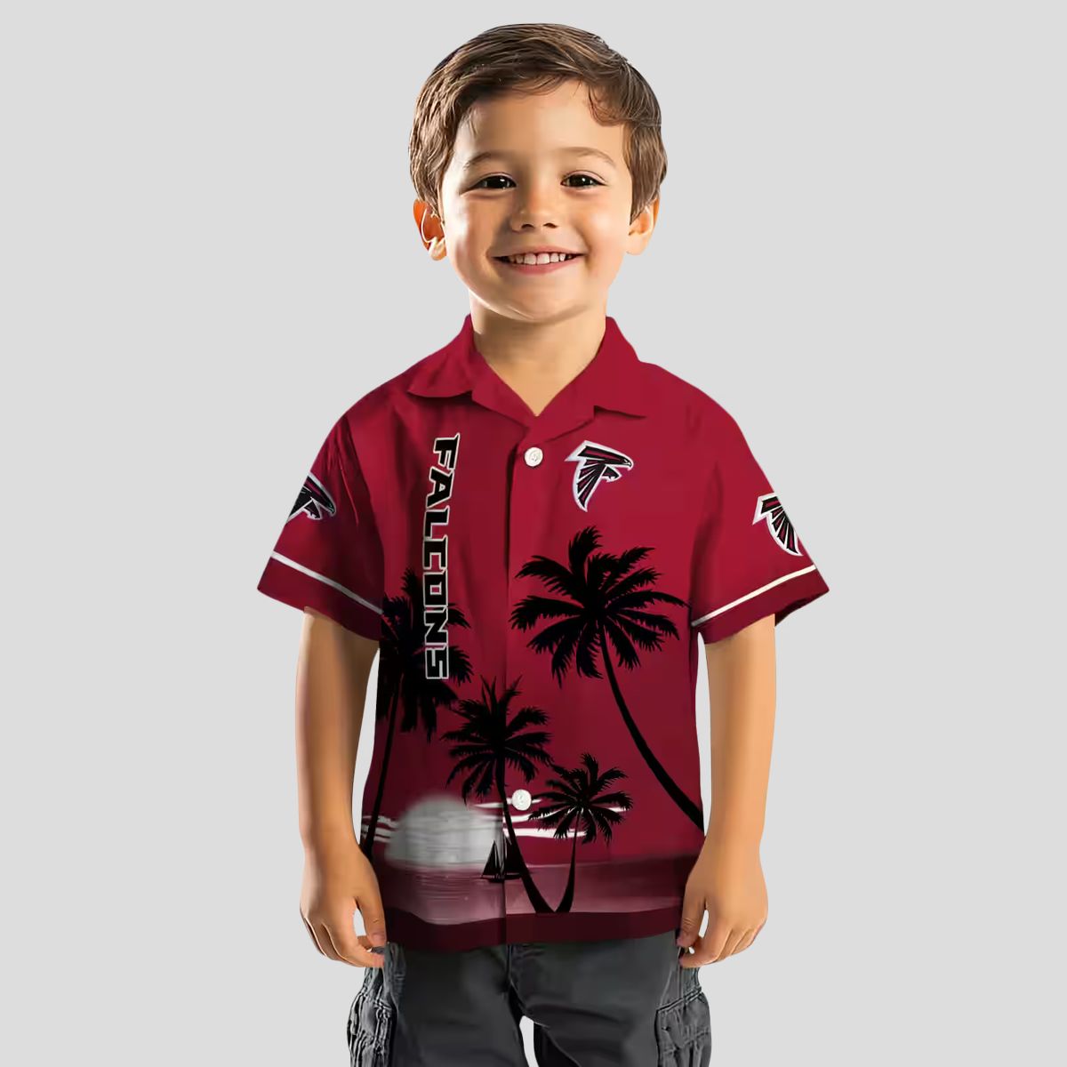 Atlanta Falcons Beach Sunset Red Black Aloha Hawaiian Shirt for Fans & Summer Vacation