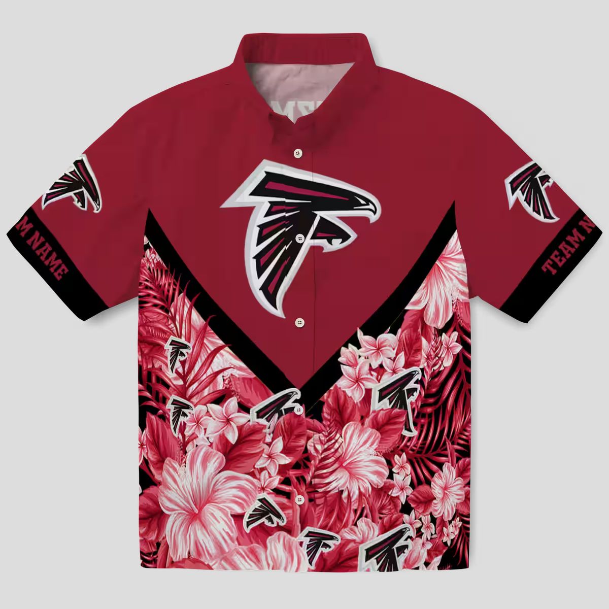 Atlanta Falcons Custom Red Floral Chevron Hawaiian Shirt, Tropical Fan Apparel