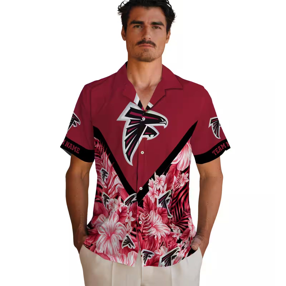 Atlanta Falcons Custom Red Floral Chevron Hawaiian Shirt, Tropical Fan Apparel