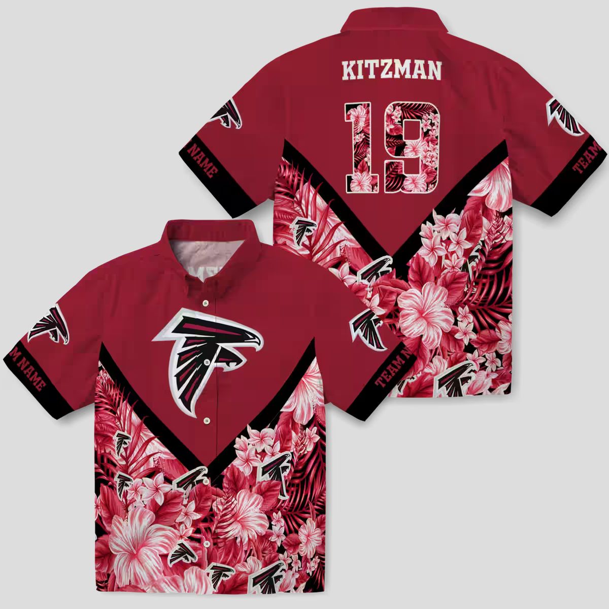 Atlanta Falcons Custom Red Floral Chevron Hawaiian Shirt, Tropical Fan Apparel