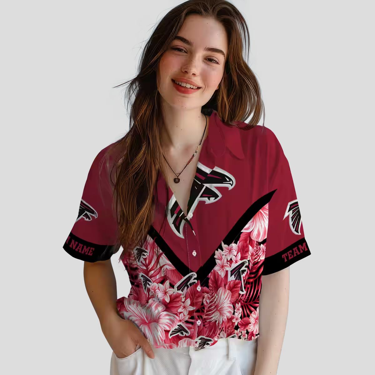 Atlanta Falcons Custom Red Floral Chevron Hawaiian Shirt, Tropical Fan Apparel