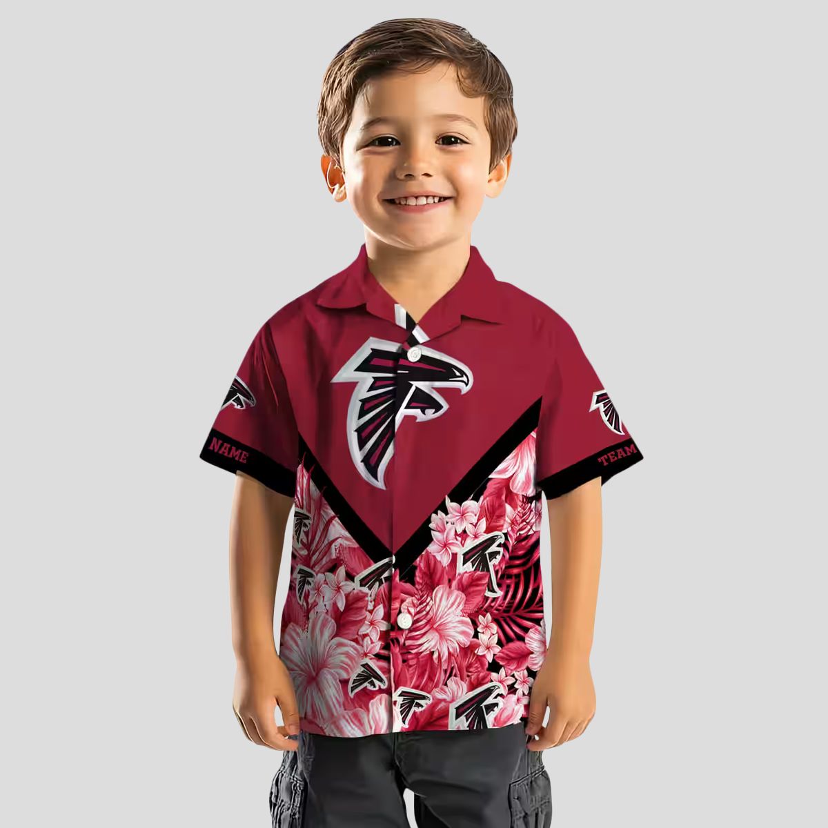Atlanta Falcons Custom Red Floral Chevron Hawaiian Shirt, Tropical Fan Apparel