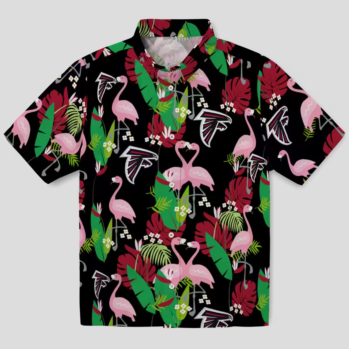 Atlanta Falcons Flamingo Foliage Hawaiian Shirt, Red & Green Summer Apparel