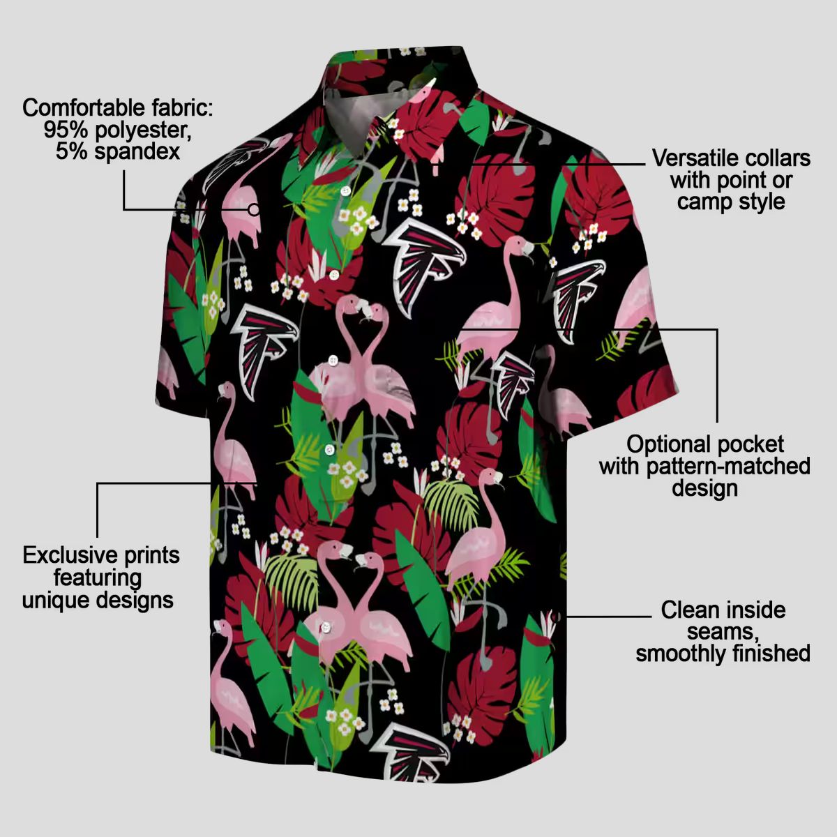 Atlanta Falcons Flamingo Foliage Hawaiian Shirt, Red & Green Summer Apparel