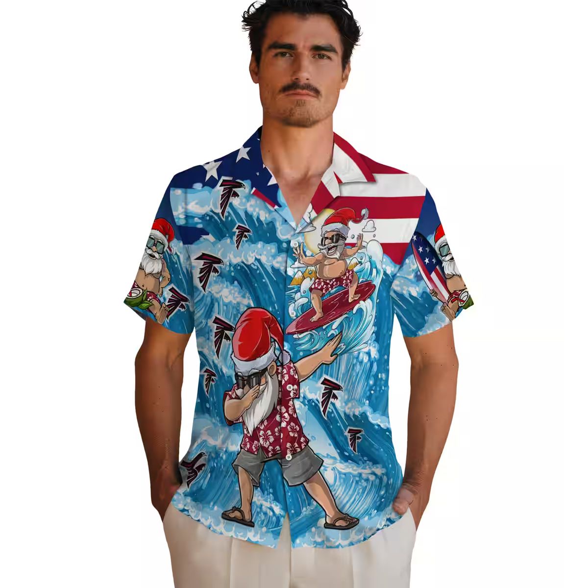 Atlanta Falcons Hawaiian Shirt with Surfing Santa Design - Perfect Gift for NFL Fans