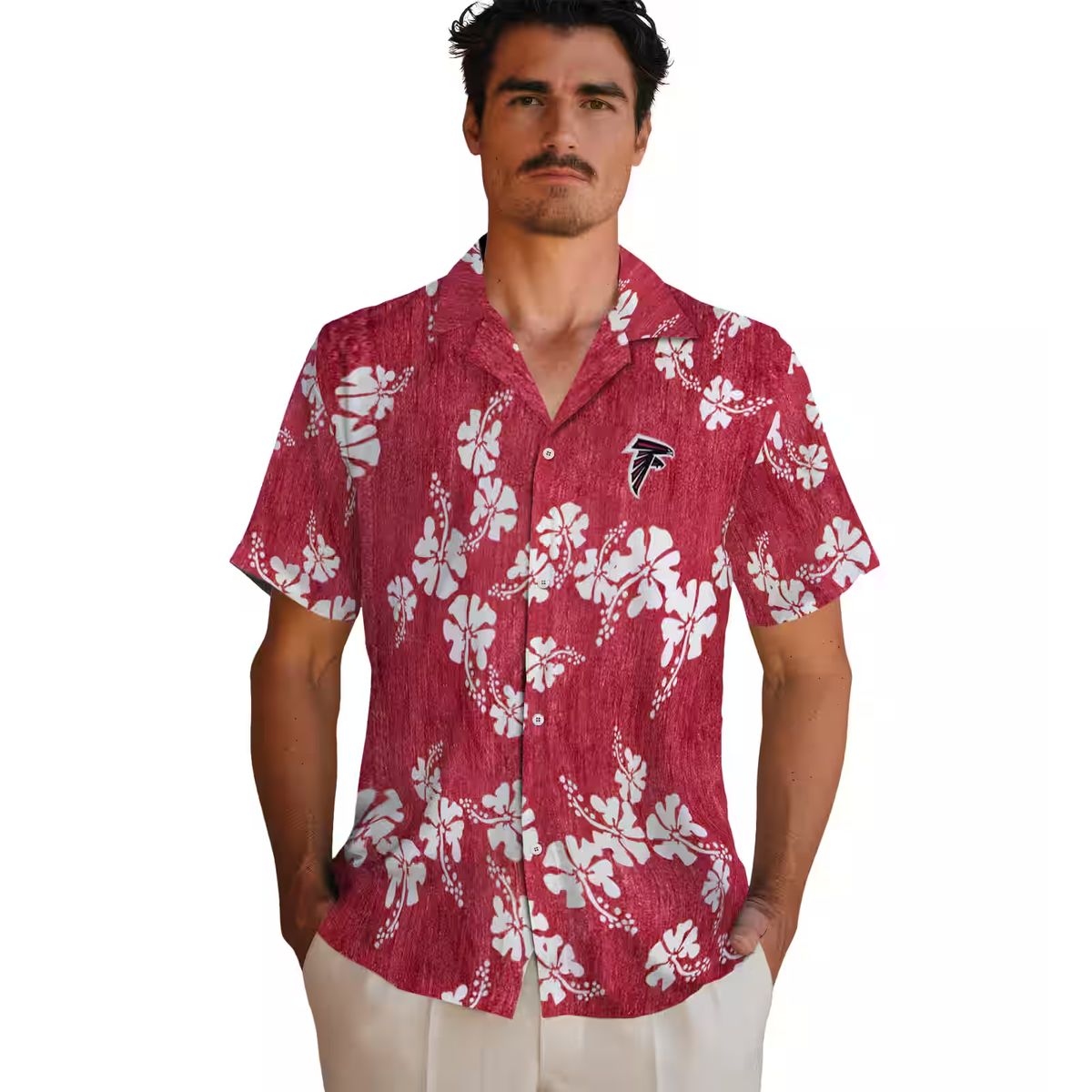 Atlanta Falcons Hibiscus Red Hawaiian Shirt with Hibiscus Clusters