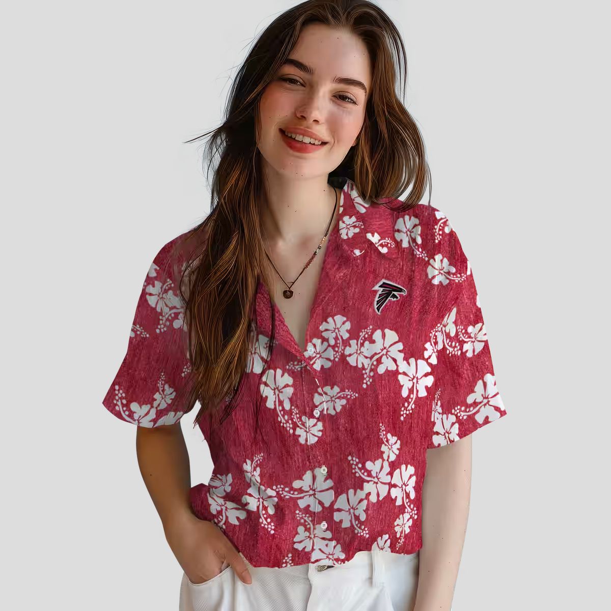 Atlanta Falcons Hibiscus Red Hawaiian Shirt with Hibiscus Clusters