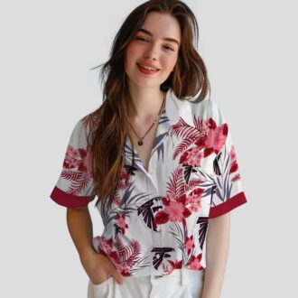 Atlanta Falcons Patriotic Hibiscus Hawaiian Shirt - Red & White Beachwear for Fans