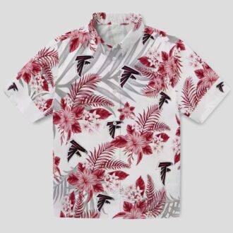 Atlanta Falcons Red and White Hibiscus Palm Hawaiian Shirt, Tropical Beachwear