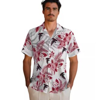 Atlanta Falcons Red and White Hibiscus Palm Hawaiian Shirt, Tropical Beachwear