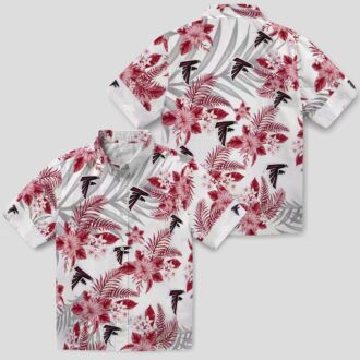 Atlanta Falcons Red and White Hibiscus Palm Hawaiian Shirt, Tropical Beachwear