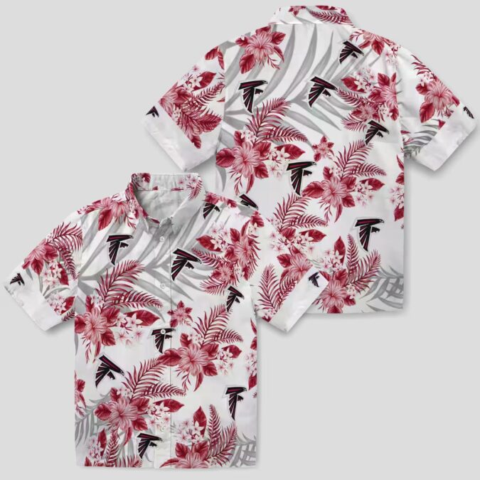 Atlanta Falcons Red and White Hibiscus Palm Hawaiian Shirt, Tropical Beachwear