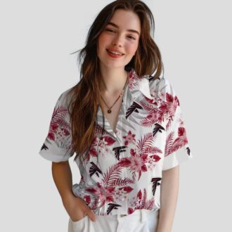 Atlanta Falcons Red and White Hibiscus Palm Hawaiian Shirt, Tropical Beachwear