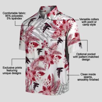 Atlanta Falcons Red and White Hibiscus Palm Hawaiian Shirt, Tropical Beachwear