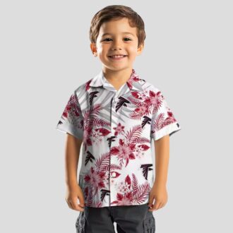 Atlanta Falcons Red and White Hibiscus Palm Hawaiian Shirt, Tropical Beachwear
