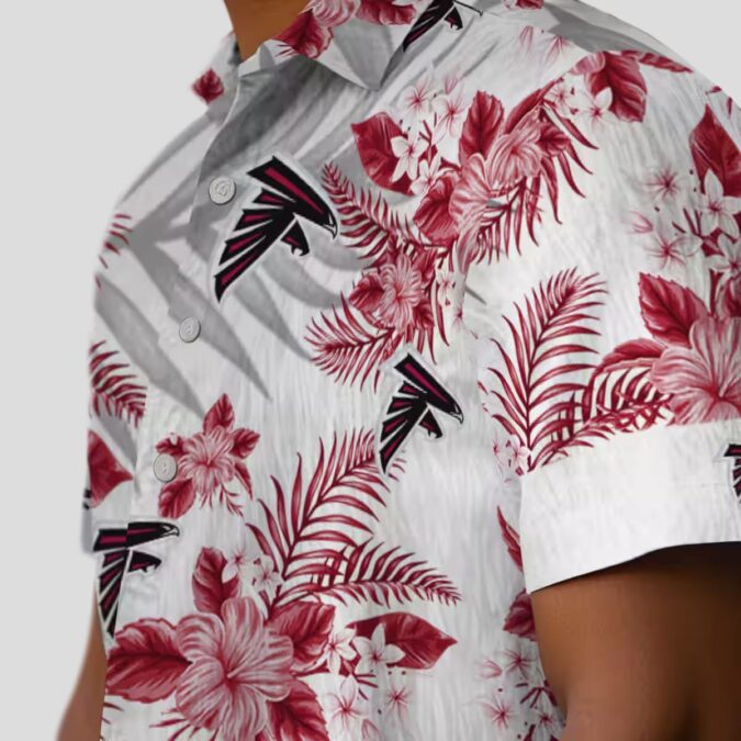 Atlanta Falcons Red and White Hibiscus Palm Hawaiian Shirt, Tropical Beachwear