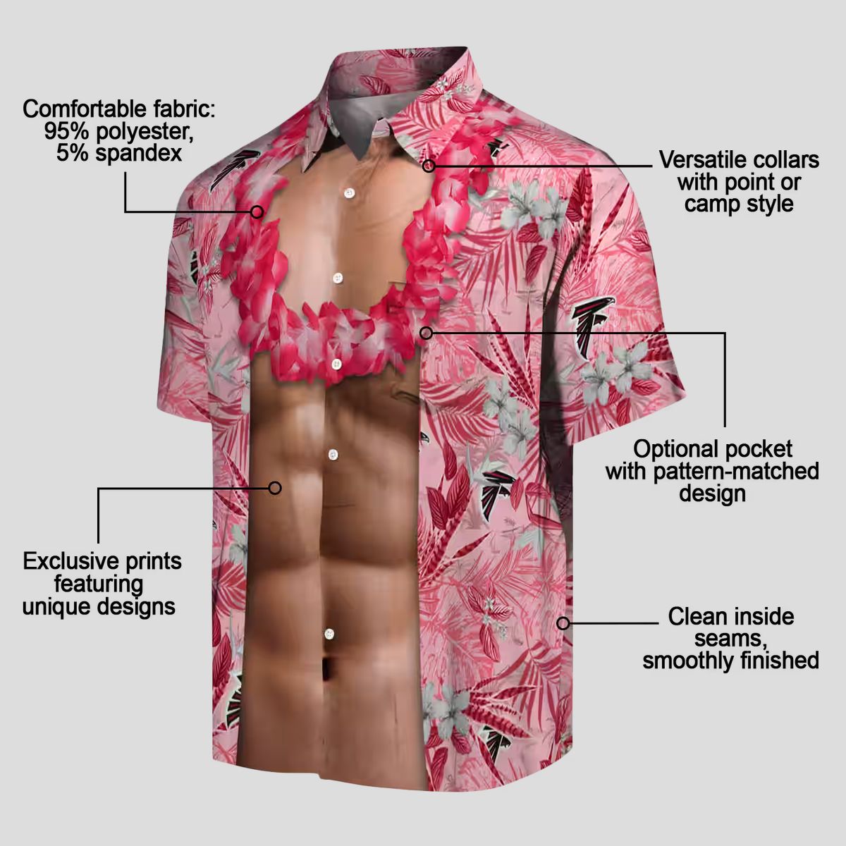 Atlanta Falcons Red Chest Illusion Tropical Aloha Hawaiian Shirt