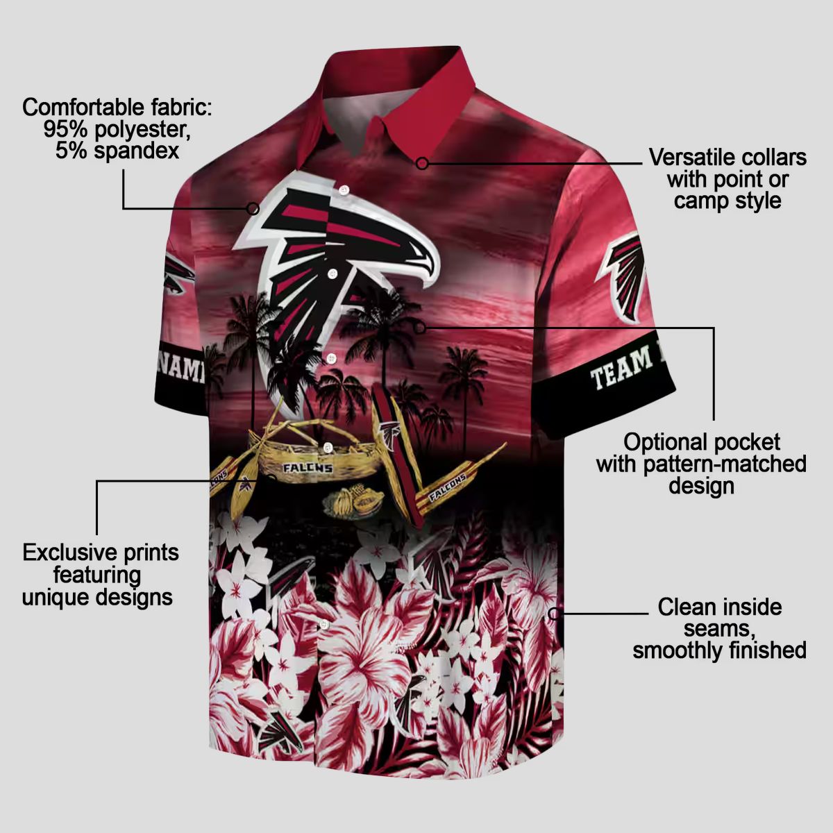 Atlanta Falcons Tropical Canoe Aloha Shirt, Red Hawaiian Shirt for Summer