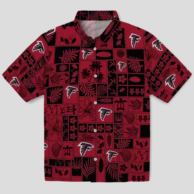 Atlanta Falcons Tropical Hawaiian Shirt - Red and Black Patchwork Design