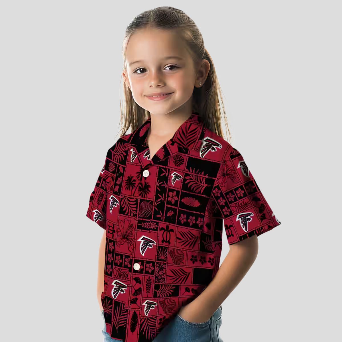 Atlanta Falcons Tropical Hawaiian Shirt - Red and Black Patchwork Design