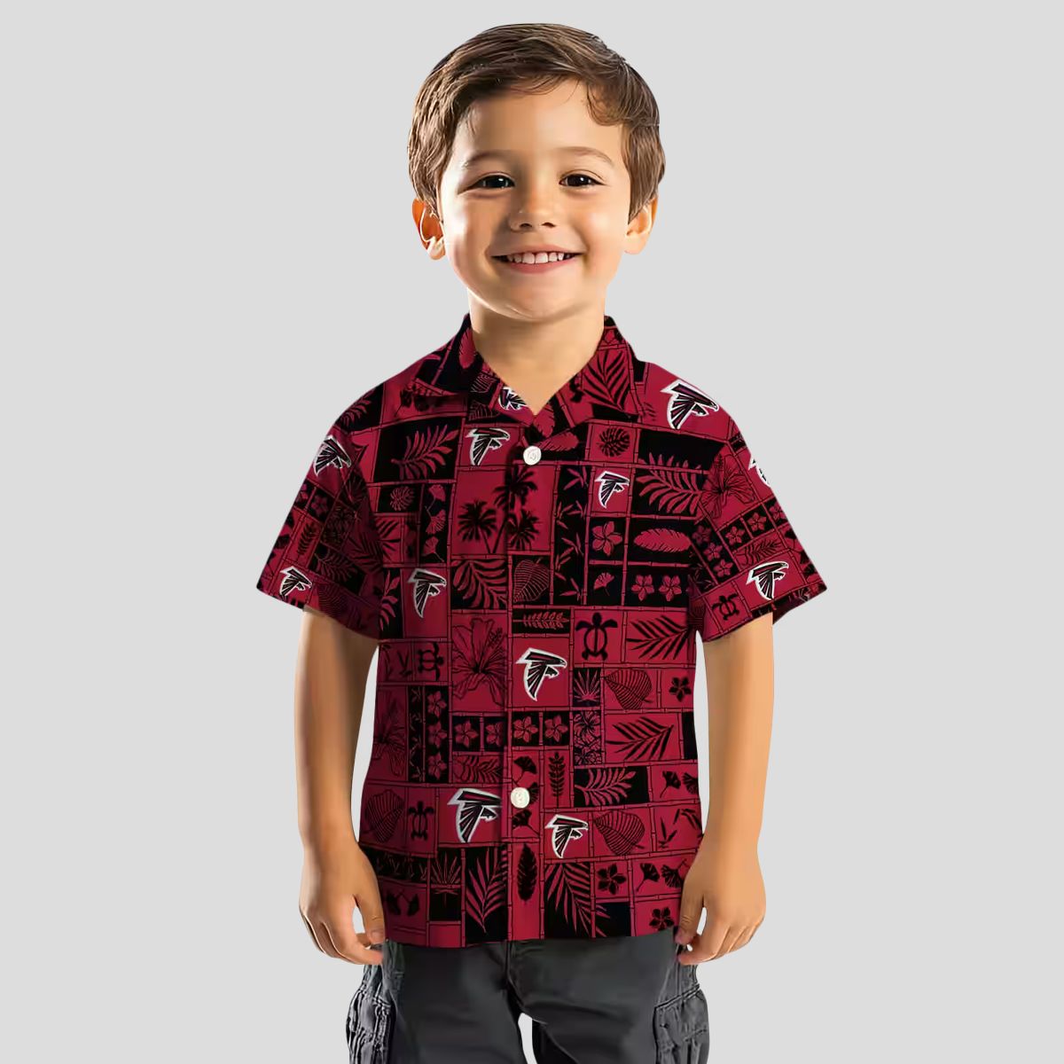 Atlanta Falcons Tropical Hawaiian Shirt - Red and Black Patchwork Design