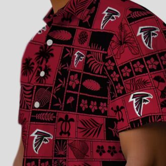 Atlanta Falcons Tropical Hawaiian Shirt - Red and Black Patchwork Design