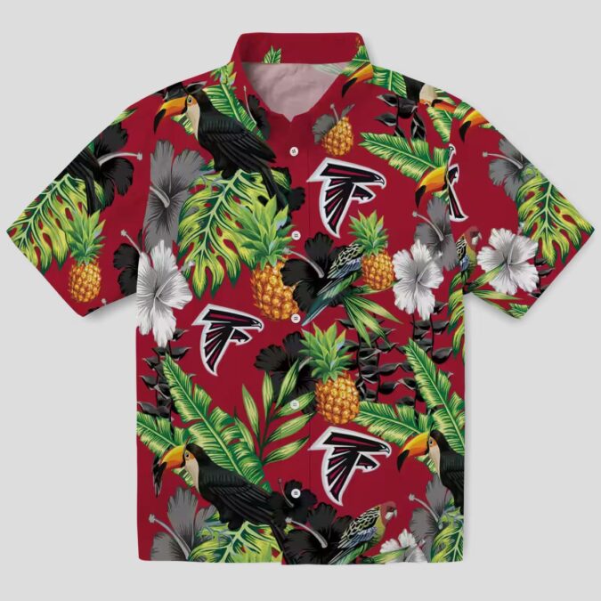 Atlanta Falcons Tropical Hawaiian Shirt with Red Green Toucan Hibiscus Pineapple Design
