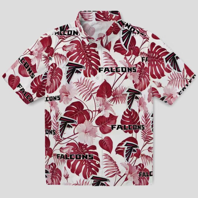 Atlanta Falcons Tropical Plants Hawaiian Shirt, Red & White Vacation Beachwear