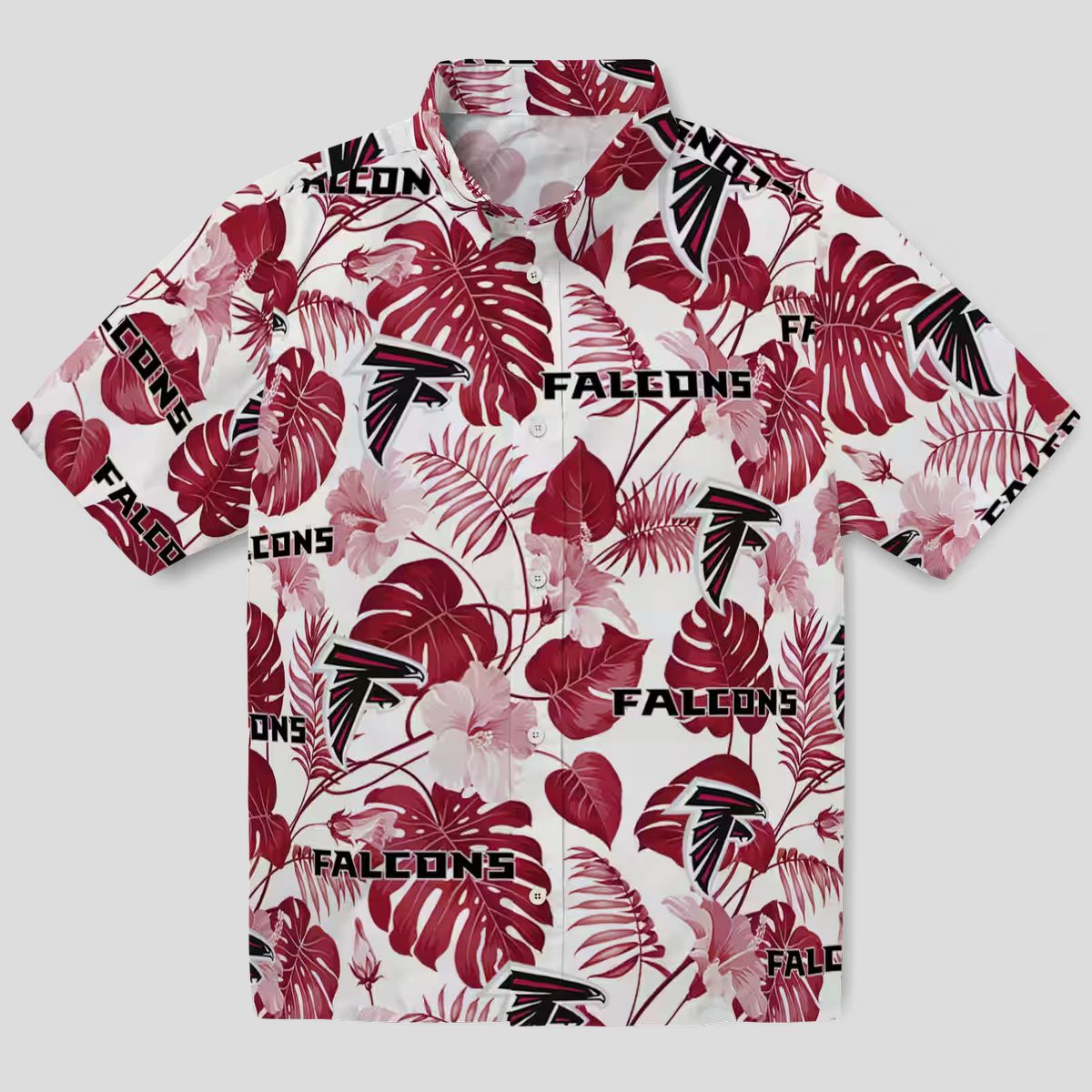 Atlanta Falcons Tropical Plants Hawaiian Shirt, Red & White Vacation Beachwear