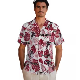 Atlanta Falcons Tropical Plants Hawaiian Shirt, Red & White Vacation Beachwear